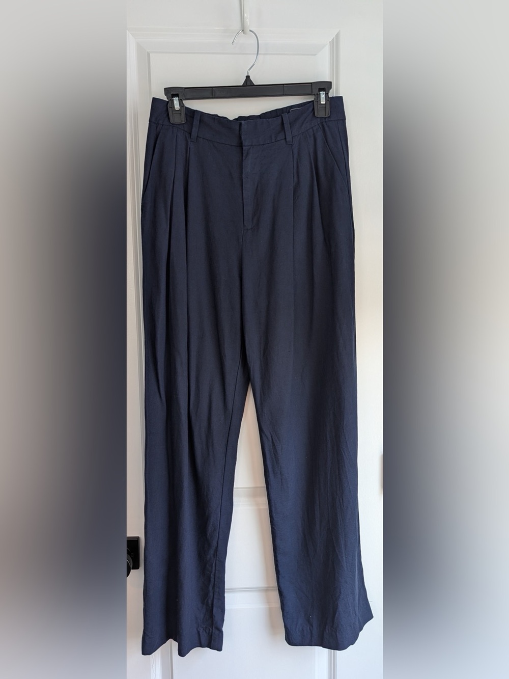 Gap Women’s 365 High Rise Pleated Wide Leg Trousers Linen Blend Navy Size 4